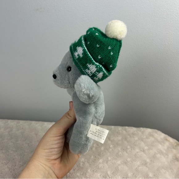 Chosun Gray Teddy Bear Plush Stuffed Animal Toy Green White Knit Stocking Hat - Picture 3 of 7